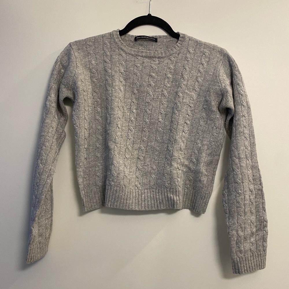 Brandy Melville Gray Cable Knit Cropped Wool Sweater
